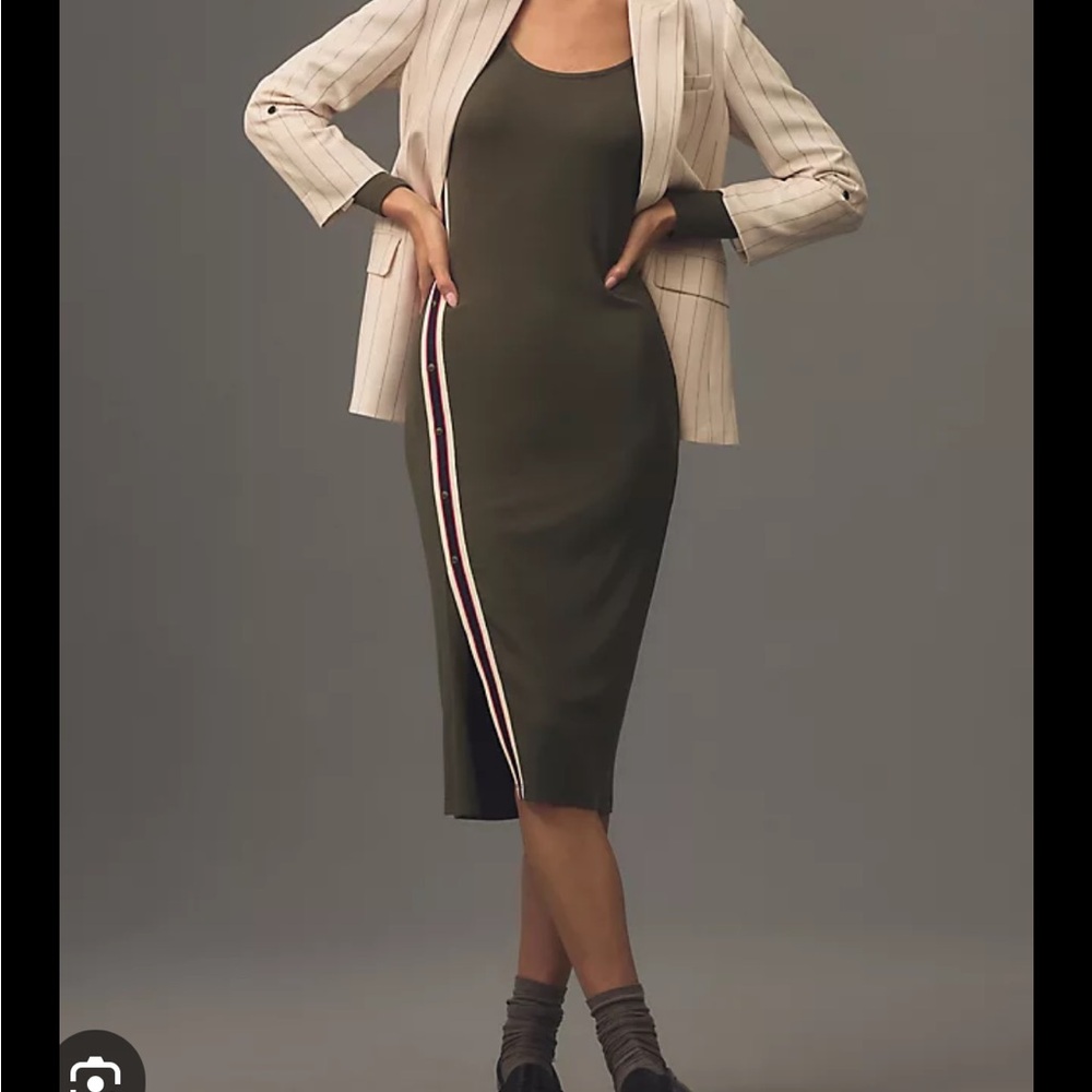 Anthropologie Bordeaux Long-Sleeve Sporty-Trim Midi Dress